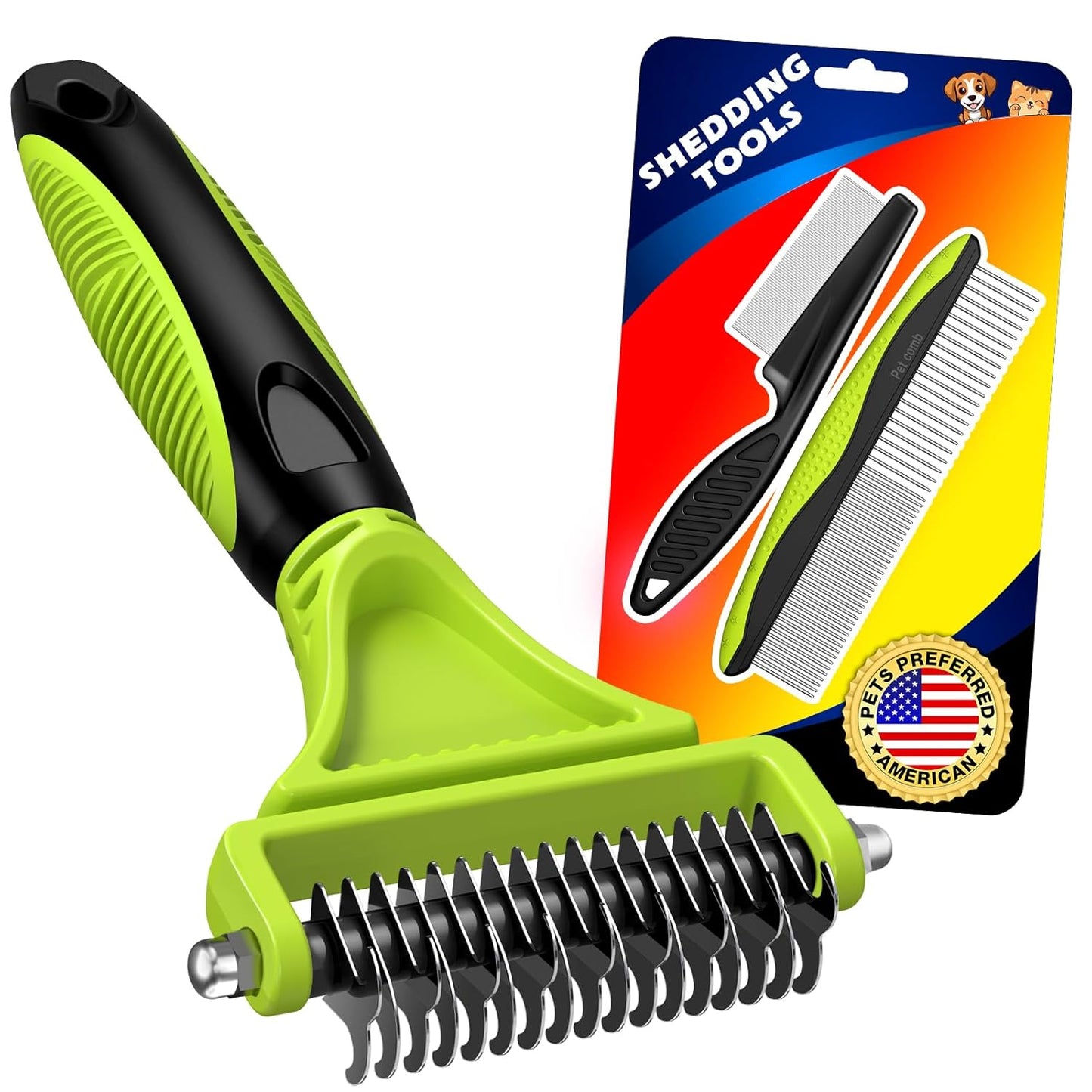 3PCS Pet Grooming Rake & Metal Comb & Flea Comb for Cats and Dogs, Double-Sided Dematting Tool, Extra-Wide Deshedding Dog Brush for Long Hair to Effectively Remove Tangles, Knots and Mats (Blue)