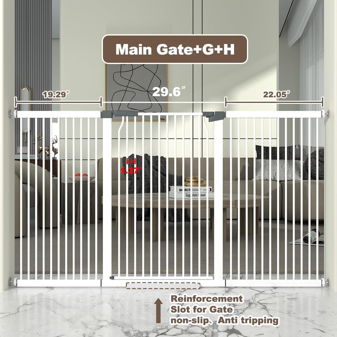 41" Extra Tall Cat Gate for Doorway, 49.2-54.7 Metal Pet Baby Safe Gate, Extra Wide Pressure Mounted Child Door with Expansion Kit, No Drilling No Climb Cat Fence Indoor, Tall Dog Gate, White