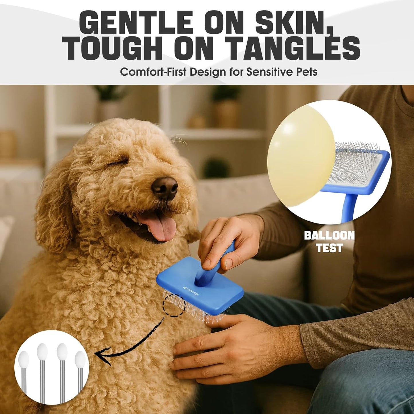 Bonteck Dog Slicker Brush for Dogs Grooming Kit 5PCS | Large Dog Brush for Goldendoodles Poodles Doodles | Long Pin Haired Brush | Poodle Brushes and Comb (Purple)