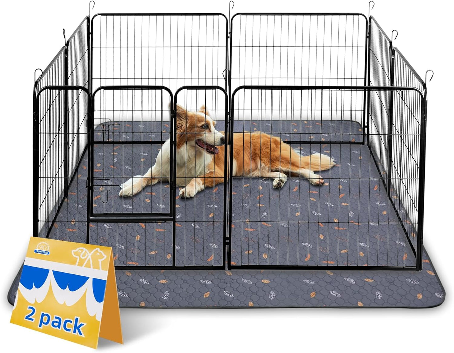 Sunheir Washable Pee Pads for Dogs Large 48" x 48" 2-Pack Reusable Puppy Pads Pet Training Pads, Absorb Dog Mats, Whelping Pad, Non-Slip Protects Against Urine Leakage (Leaves - Deep Grey, 48x48)