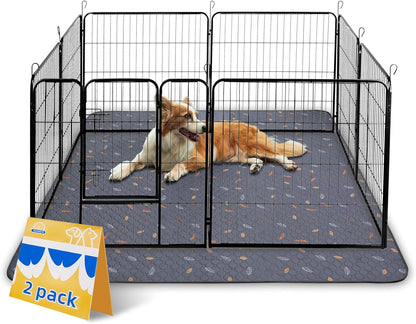 Sunheir Washable Pee Pads for Dogs Large 48" x 48" 2-Pack Reusable Puppy Pads Pet Training Pads, Absorb Dog Mats, Whelping Pad, Non-Slip Protects Against Urine Leakage (Leaves - Deep Grey, 48x48)