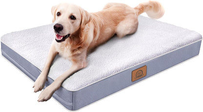 Sunheir Orthopedic Dog Bed for Large Dogs - Big Waterproof Dog Crate Bed with Removable Washable Cover, Egg Crate Foam Support, Anti-Slip Bottom, Deluxe Plush Pet Bed Mat (Grey)
