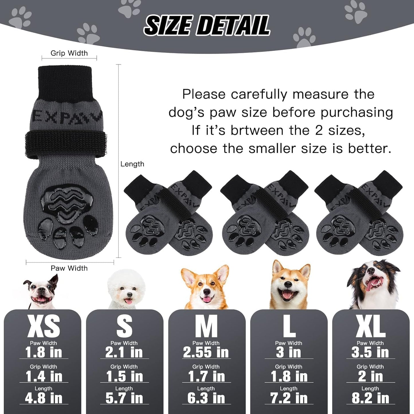EXPAWLORER 6Pcs Anti-Slip Dog Socks to Prevent Licking Paws,Dog Shoes for Hot Pavement,Dog Booties Traction Control on Hardwood Floor,Boots & Paw Protectors, for Puppy Small Medium Large Senior Dogs