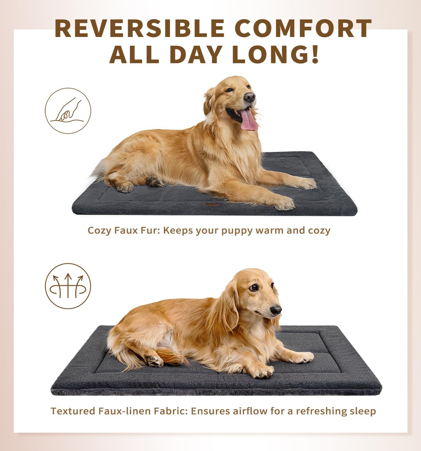 Made4Pets Dog Crate Pad Bed for Medium Large Dogs, Washable & Reversible, Anti-Slip Kennel Mat for Cozy Sleeping, Soft Fluffy Dog Bed for Indoor & Outdoor Use, 35"x23", Gray