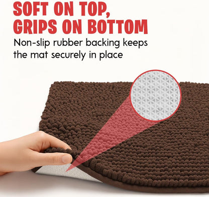 MudGuard Mat™ Dog Door Mat for Muddy Paws, Super Absorbent Microfiber, Non-Slip Indoor Mat, Quick Dry Chenille Mud Mat for Dogs & Entryway, Washable, Grey 19" x 30"