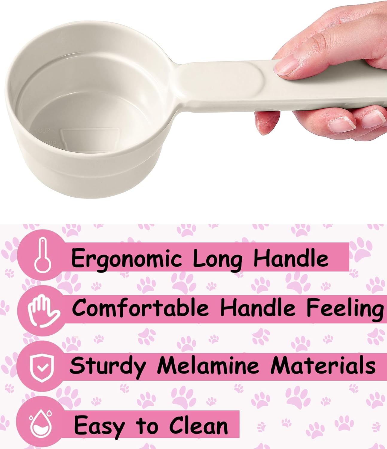 Joyinjojo Dog Food Scoop 1 Cup 1/2 Cup - Melamine Dog Food Measuring Cup, Pet Food Scoop for Dog Cat...Comfortable Long Handle for Easy to Scoop Food