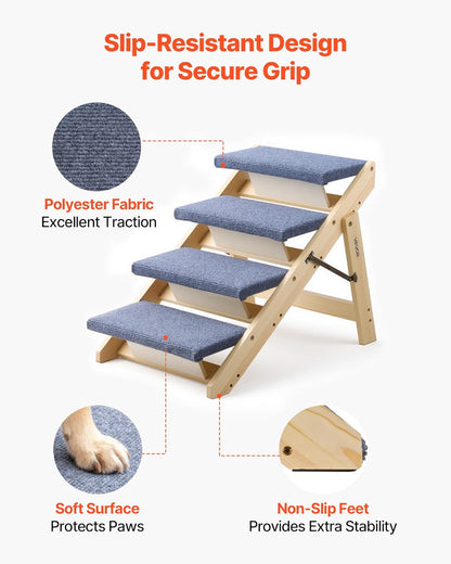 VEVOR Wood Pet Stairs, 2-Step Dog Stairs for Beds, Sofa & Cars, 110lbs Load Capacity, Floded Flat Design, Stable & Sturdy Cat & Dog Step Ladder for Small Medium Large Older Pet Puppy Essentials