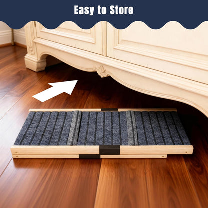 Adjustable Wooden Dog Ramp for Small & Medium Dogs, 27.6" Long x 11.8" Wide Portable Pet Ramp for Bed, Couch, Sofa & Car, Anti-Slip Carpet, Lightweight Foldable Indoor Outdoor Travel Dog Ramp