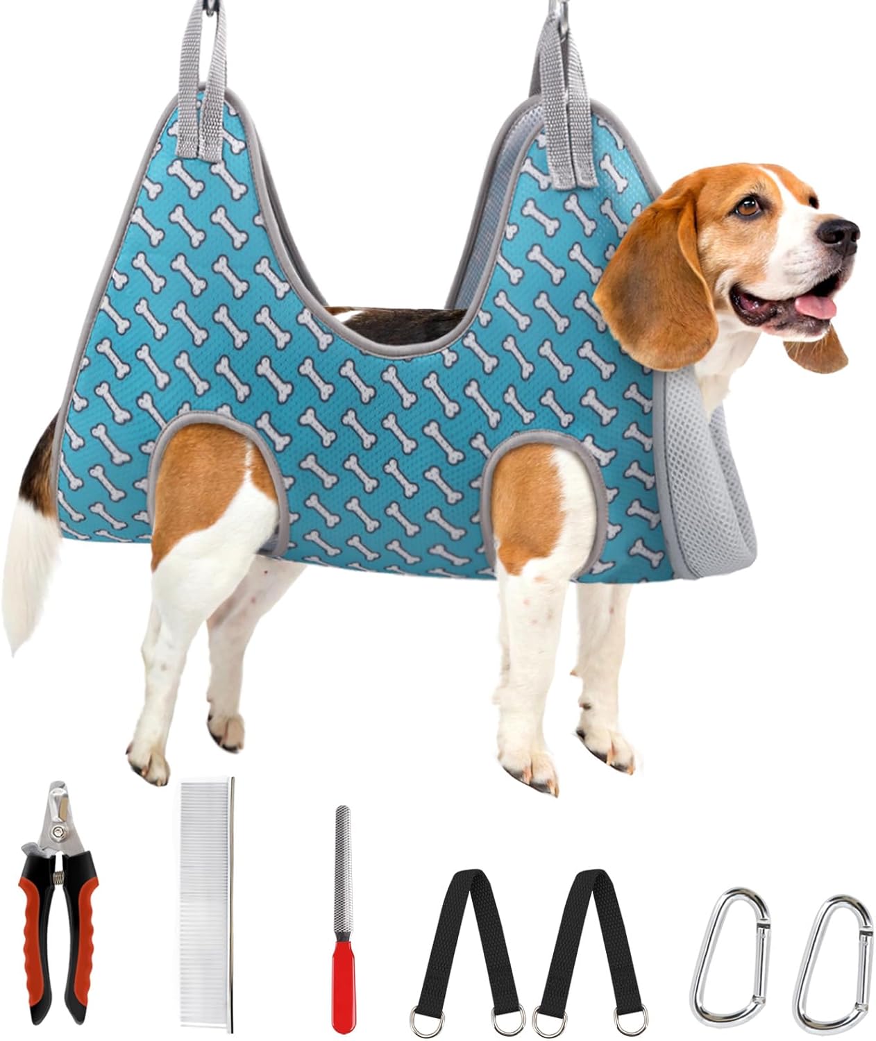 Supet Dog Grooming Hammock Harness for Dogs Cats, Relaxation Pet Nail Clipper Hammock, Restraint Dog & Small Animal Leashes Sling for Groomingk for Nail Trimming (Coral Blue, S)