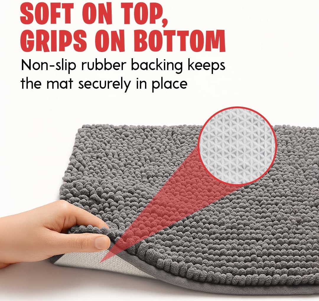 MudGuard Mat™ Dog Door Mat for Muddy Paws, Super Absorbent Microfiber, Non-Slip Indoor Mat, Quick Dry Chenille Mud Mat for Dogs & Entryway, Washable, Grey 19" x 30"
