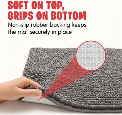 MudGuard Mat™ Dog Door Mat for Muddy Paws, Super Absorbent Microfiber, Non-Slip Indoor Mat, Quick Dry Chenille Mud Mat for Dogs & Entryway, Washable, Grey 19" x 30"