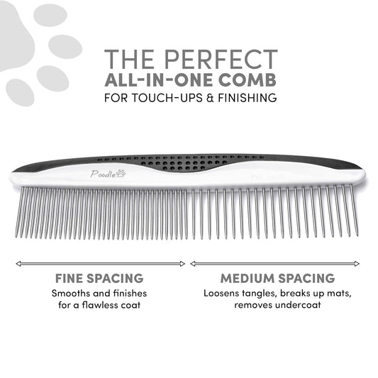 Poodle Pet Dog Combs for Grooming | 2 Pack | Stainless Steel Teeth Easily Remove Dirt | Proper Care Prevents Knots and Mats for Long and Short Haired Pets | Anti-Slip Comfort Grip Handle (Purple)