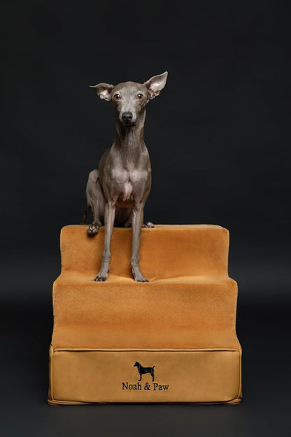 Noah & Paw Dog Stairs, Dog Ramp for Bed (20" Extra Wide) Pet Stairs for High Bed, Design to Fit Small and Large Breeds, Durable 5 Pet Steps for Couch (35 Foam Density) Leather Collection
