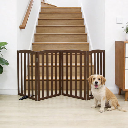Freestanding Dog Gate Indoor,Doggie Gate Foldable Dog Gates for Doorways,Stairs or Hallways, Wooden White Pet Gate for the House, Pet Fence with Support Feet Included,24 "Height-4 Panels