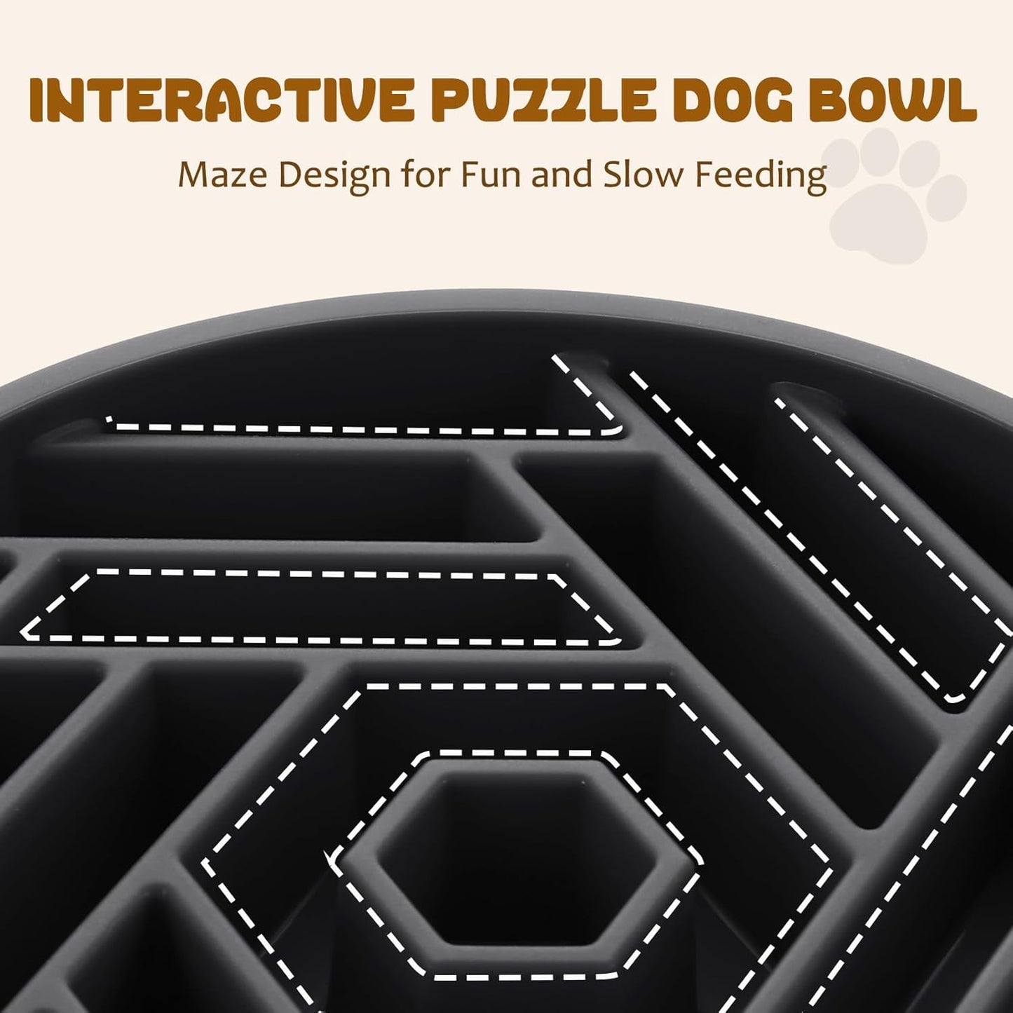 WHIPPY Slow Feeder Dog Bowl, Puzzle Maze Design to Slow Down Eating, 3-Cup Capacity, Anti-Gulping Food Bowl for Medium & Large Dogs,Black