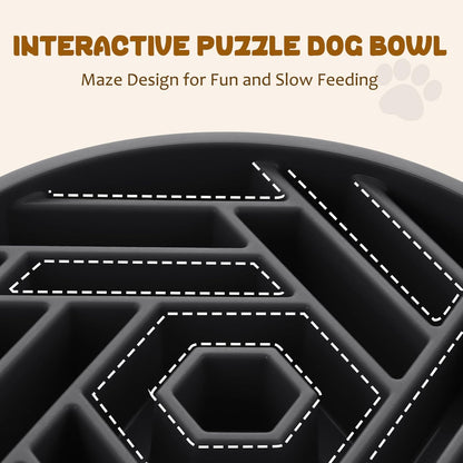 WHIPPY Slow Feeder Dog Bowl, Puzzle Maze Design to Slow Down Eating, 3-Cup Capacity, Anti-Gulping Food Bowl for Medium & Large Dogs,Black