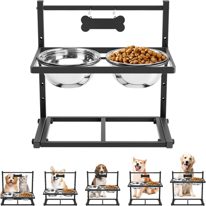 ADENGL 1.6 Gallon Elevated Dog Water Bowl for Large Dogs, 4-Height Adjustable (13–18'') Raised Stainless Steel Bowl with Spill-Proof Mat & Sturdy Metal Stand, Easy-Clean Feeder for Indoor/Outdoor Use