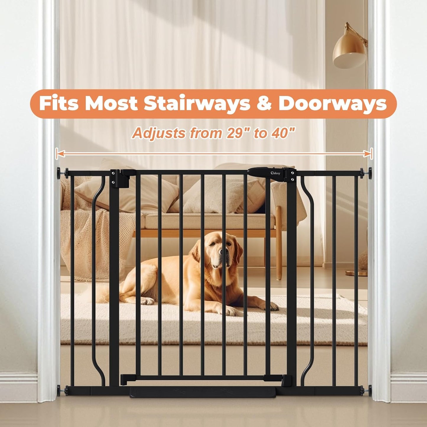 Baby Gate No Drilling, 29"-40" Auto Close Dog Gate Indoor for Doorways & Stairs, Pressure Mounted Adjustable Pet Gate, Easy Walk Through Child Gate for Children & Pets Stroller Friendly, White