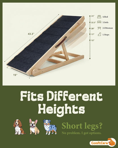 Adjustable Dog Ramp for Small Dogs, Foldable Pet Ramp for Bed & Couch, Non-Slip Indoor Ramp, Portable, Joint-Friendly Design, Supports up to 35 lbs