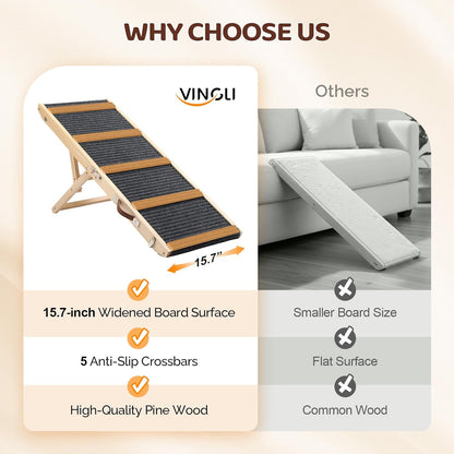 VINGLI Dog Ramp for Bed, 33" Foldable Dog Steps for Couch Height Adjustable, Portable Pet Ramp for Car with Non-Slip Mat (33 inch)