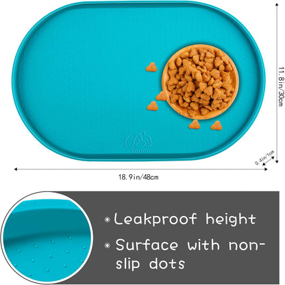 100% Waterproof 0.5" Raised Edge BPA Free Silicone Dog Food Mat, Pet Cat Feeding Mats Contain Spills Protects Floors, Placemats for Cats and Dogs Water Bowl Dishwasher. (Small, Gray)
