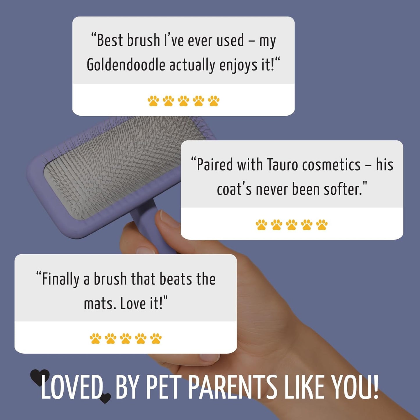 Tauro Pro Line Slicker Brush for Dogs & Cats, Deshedding, Dematting & Detangling Grooming Tool for Medium to Long Coats, Ideal for Doodles & Poodles, Flexible Cushion, Purple, Medium Size (M)