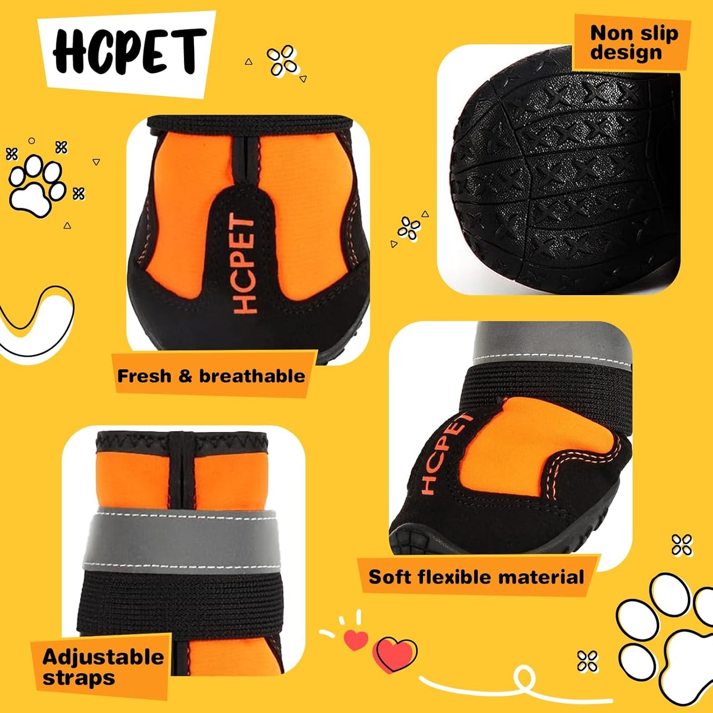 Hcpet Dog Boots, Dog Shoes for Large Dogs, Medium Dog Boots & Paw Protectors, Anti-Slip Dog Booties for Hot Pavement Winter Snow Hiking with Reflective Straps Black Size 6