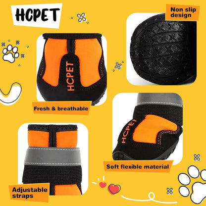 Hcpet Dog Boots, Dog Shoes for Large Dogs, Medium Dog Boots & Paw Protectors, Anti-Slip Dog Booties for Hot Pavement Winter Snow Hiking with Reflective Straps Black Size 6