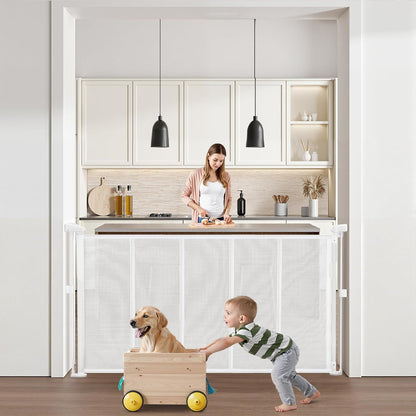 VEVOR Retractable Baby Gate, 34 inch Tall, Extends up to 110 inch Wide, Retractable Gate for Kids or Pets, Mesh Material, Easy to Install for Indoor Stairs, Doorways, Hallways, Playrooms, Gray