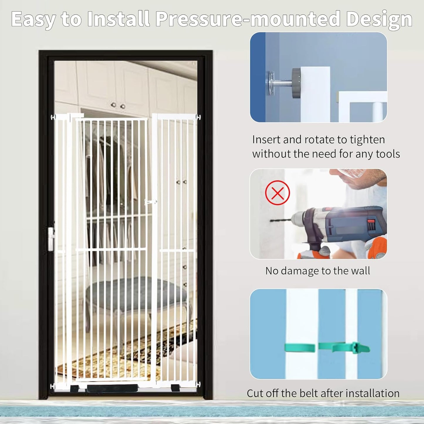 YZHDUXIU Extra Tall Cat Gate,Extra Wide Adjustable Gate,Pressure Mounted Walk Through Swing Safety Dog Pet Gates for Stairs, Doorways, Kitchen (White, 71''Tall*43 ''Wide)