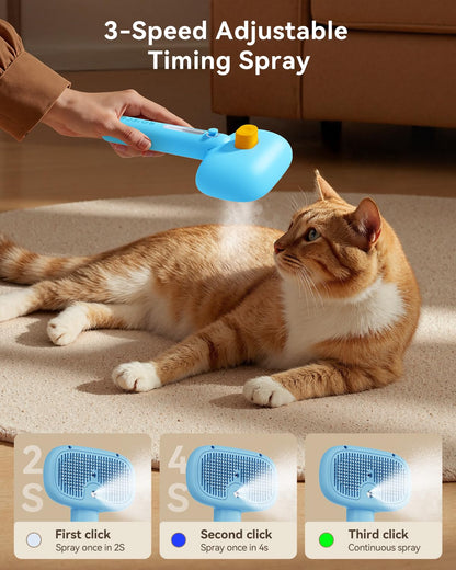 ROJECO 3-in-1 Pet Steam Brush for Cats&Dogs - Detangling Comb with Adjustable Mist, Handheld Deshedding Grooming Tool for Long/Short Hair, Massage Brush & Shedding Control Gift,Cordless,Pink