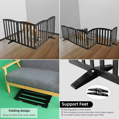 ZJSF Foldable Freestanding Indoor Dog Gate for House Wood White Long Pet Gates Dog Fence for Stairs Puppy Gates for Hallways,Pet Fence, Puppy Gate,Support Feet Included 24 "Height-3 Panels