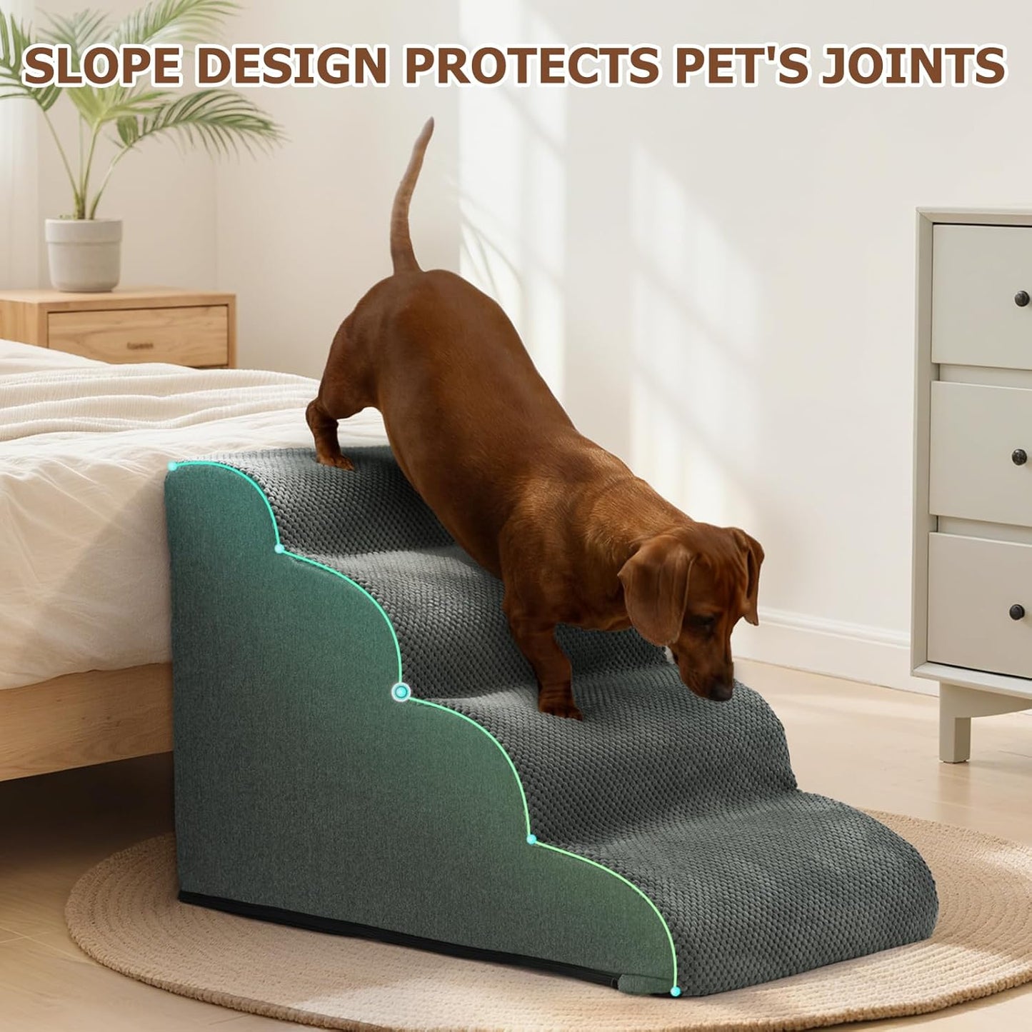 Aodisman Dog Ramp and Stairs for Small Dogs & Cats,3-Step Pet Stairs for Couch Sofa and Chair,Indoor Anti-Slip Dog Stairs for Old Cats and Puppy,Beige