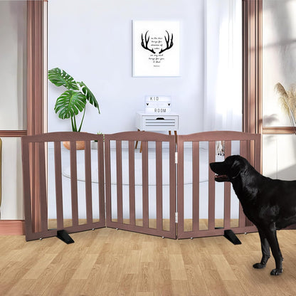 Freestanding Dog Gate Indoor,Doggie Gate Foldable Dog Gates for Doorways,Stairs or Hallways, Wooden White Pet Gate for the House, Pet Fence with Support Feet Included,24 "Height-4 Panels