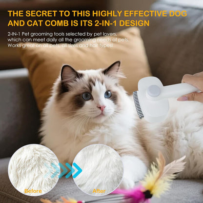 2-IN-1 Pet Self-Deshedding and Grooming Brush, Dogs and Cats Brush with Undercoat Rake & Adjustable Bristle Length Comb, One-Click Hair Removal for Matted Fur Tangles Removal Long and Short Hair Pets