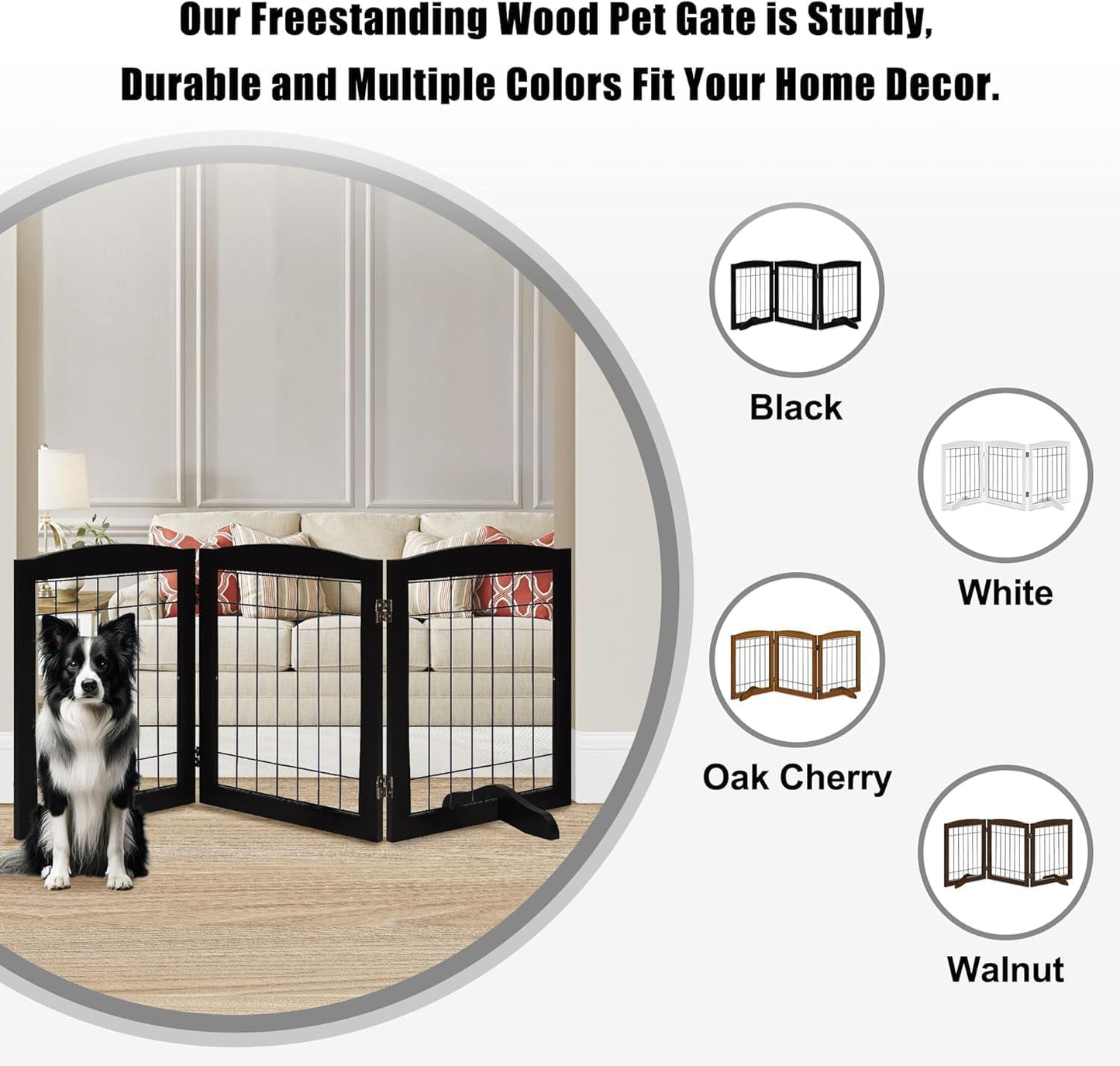 LZRS 2-Panel Freestanding Foldable Wood Dog Gate – Solid Wood & Steel Wire, Chew-Resistant Pet Barrier for Indoor Use, Ideal for Small to Medium Dogs, White