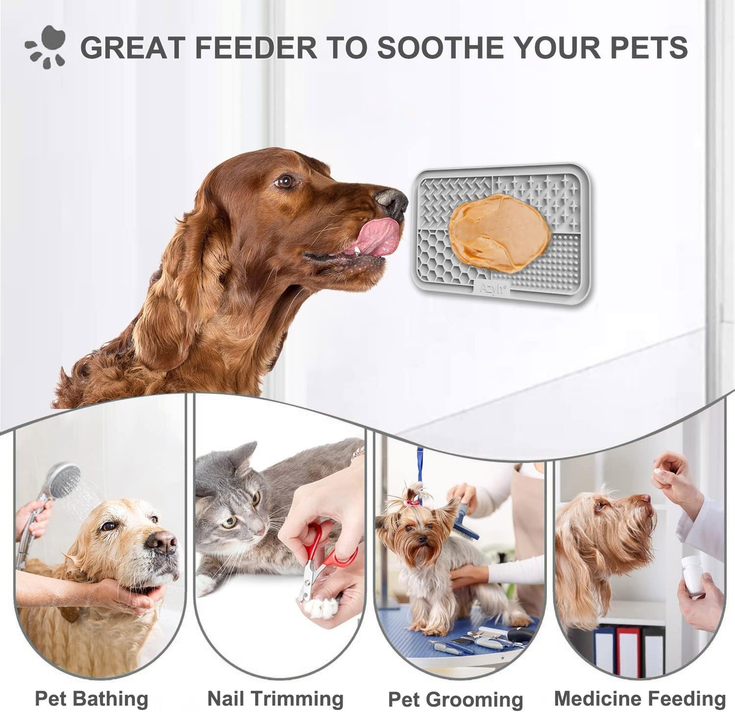 Azyh Licking Mat for Dogs & Cats 2 Pack, Slow Feeder Lick Pat for Large Dogs and Puppies, Anxiety Relief Dog Toys Feeding Mat for Butter Yogurt Peanut, Pets Bathing Grooming Training Mat (9.9'' × 6'')