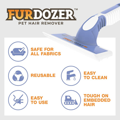 FurDozer Pet Hair Remover & Auto Detailing Tools - Cat & Dog Hair Remover for Carpets, Car Interiors, Couches, Bedding, & Pet Furniture (Gray, X3 PRO - 5" Long)