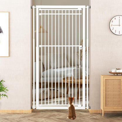 78.8" Extra Tall Cat Gate, 28.3-33" Wide Safety Metal Cat Door, Pressure Mounted Easy Walk Through Pet Gate with Door for Stairs, Doorways, Black