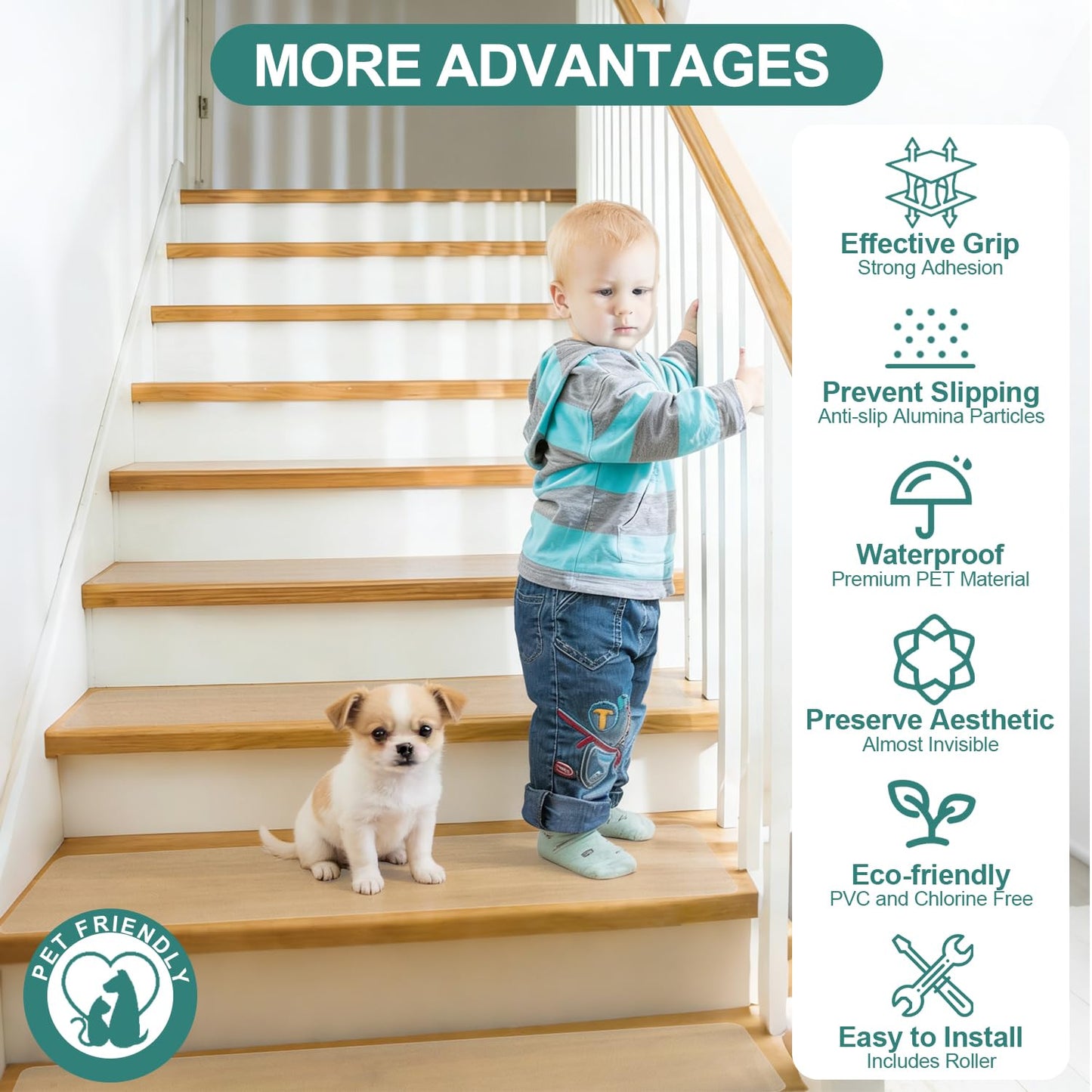 Outdoor Stair Treads Non Slip for Wooden Steps 6" x 30" - 15 Pack Weather Resistant Exterior Grip Tape, Non Slip Stair Treads, Anti Skid Strips, Waterproof 80-Grit High Traction Adhesive Treads, Black