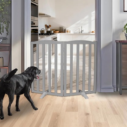 Freestanding Dog Gate Indoor,Doggie Gate Foldable Dog Gates for Doorways,Stairs or Hallways, Wooden White Pet Gate for the House, Pet Fence with Support Feet Included,24 "Height-4 Panels