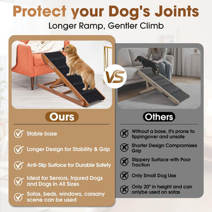Dog Ramp for Bed - Foldable Small to Large Dog Ramp for Couch - 6 Adjustable Height from 12" to 24" - Stairs with High Traction Mat - Wooden Portable Ramp for Dogs to Get on Bed Couch Car Up to 200LBS