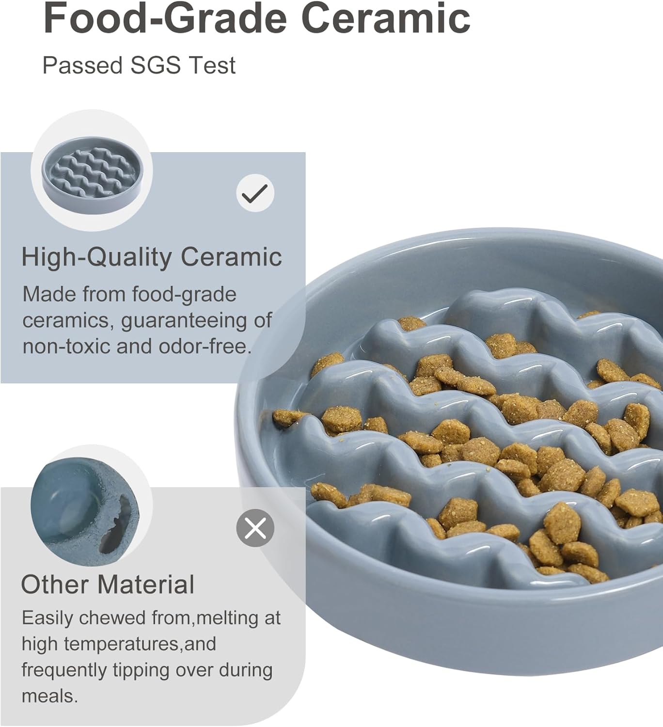 Ceramic Slow Feeder Dog Bowl, Maze Puzzle Non-Slip Silicone Base Stoneware Bowl for Small Medium Dogs, Heavy Duty Anti-Bloat Dog Food Bowl Dishwasher Safe – Apricot, Medium