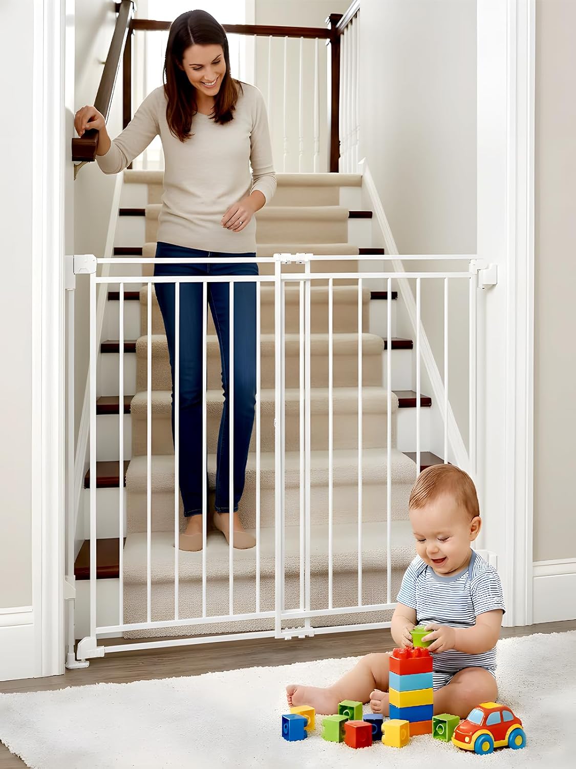 Baby Gate for Stairs & Doorways - Fits Openings 26 to 43 Inches Wide (Must Drill to Install) | 29" Extra Tall with No Bottom Bar | One-Handed Auto-Close Walk-Thru Gate for Kids & Pets, Black
