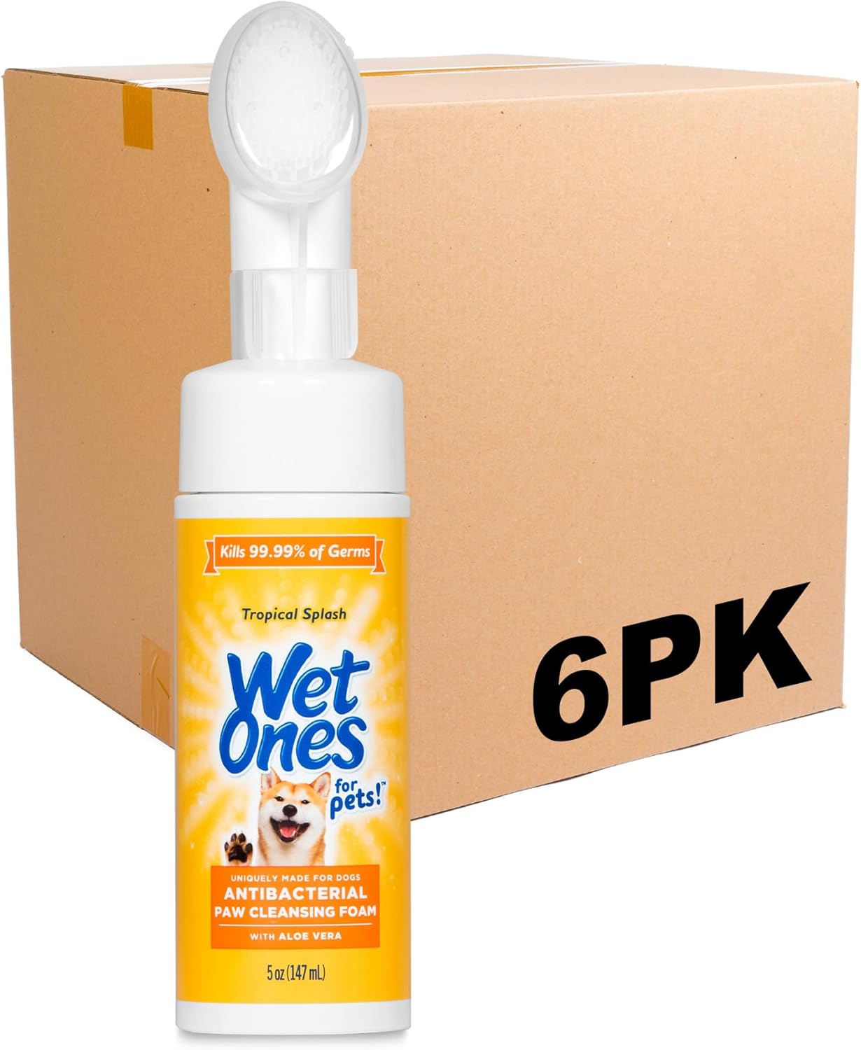 Wet Ones for Pets Antibacterial Dog Paw Cleaner with Built-in Scrubber Brush, Tropical Splash Scent - Foaming Cleanser for Dog Paws - Paw Washer & Grooming Care, 5 Ounce