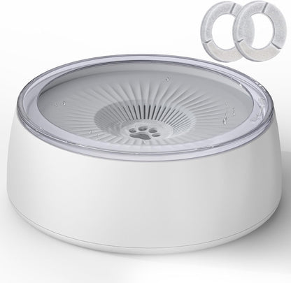 Newget 3L No Spill Dog Water Bowl (101oz) – Slow Drinking Pet Bowl with Replaceable Filter & Slow Feeder Mat, Splash Proof Travel Bowl for Large Dogs Cats, Car & Home Use – Grey