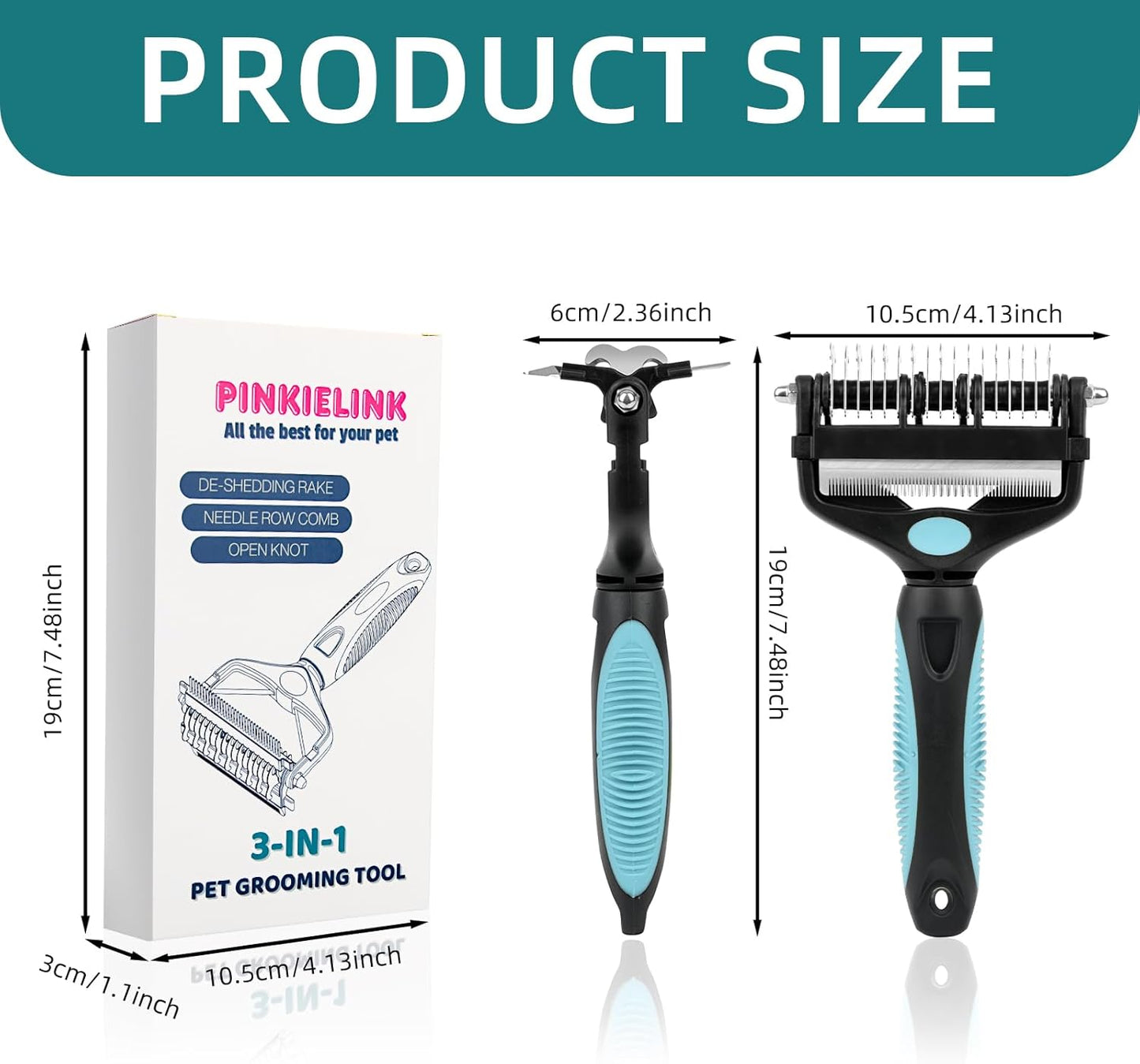 3-IN-1 Pet Grooming Tool - Undercoat Rake, Dematting Comb & Deshedding Brush for Cats & Dogs - Removes Mats, Tangles & Loose Fur, Reduces Shedding & Prevents Hair Mess (Pink)
