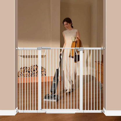 41" Extra Tall Cat Gate for Doorway, 49.2-54.7 Metal Pet Baby Safe Gate, Extra Wide Pressure Mounted Child Door with Expansion Kit, No Drilling No Climb Cat Fence Indoor, Tall Dog Gate, White
