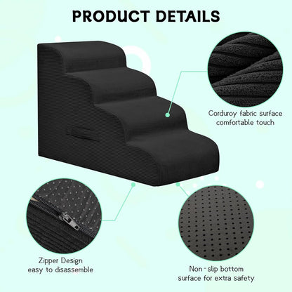 Mesa Lemon Dog Stairs & Steps for High Beds, 3 Steps High Density Foam Waterproof Dog Ramp for Small Dogs and Cats, Pet Stairs with Removable Washable Cover for Bed, Couch, Sofa and Car (H:16")