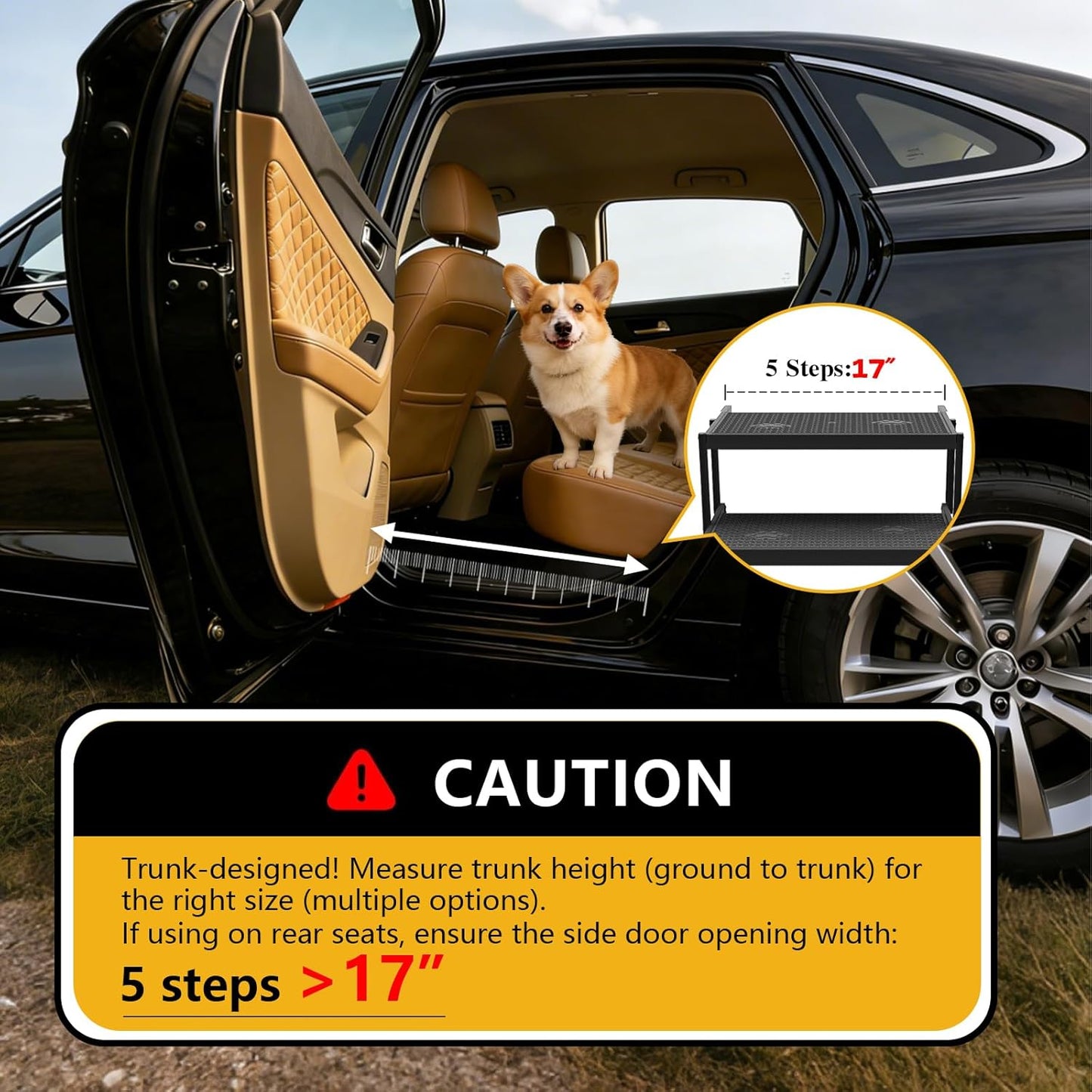 Dog Steps for Car, 5 Steps Foldable Dog Stairs for Large Dogs with Upgraded Non-Slip Surface, Pet Ramp Alternative, Heavy-Duty Plastic Pet Stairs for Vehicles, SUV, Truck, Lightweight & Portable